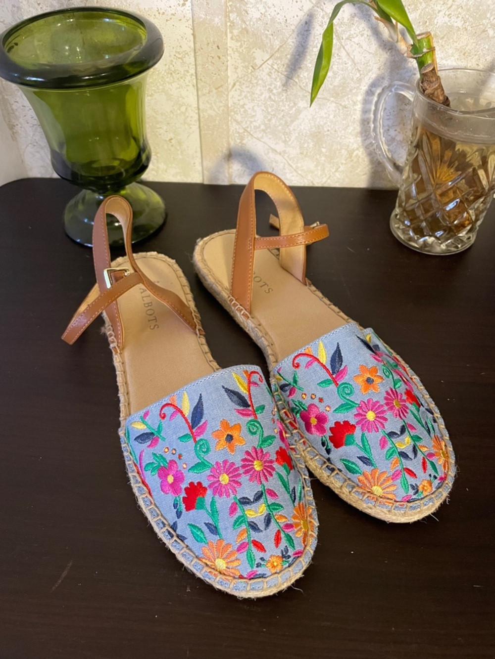 Talbots Colorful Floral Embroidered Espadrille Sandals 7M